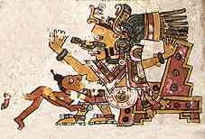 Chalchiutlicue, de voedster van de mensen. Afbeelding uit de Borgia Codex