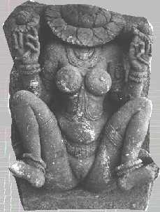 Dit soort beelden wordt soms opgevat als Aditi. De handen dragen lotussen, en het hoofd is vervangen door een lotusbloem, de vagina is duidelijk zichtbaar. Het beeld uit Karnataka dateert uit ca. 650.