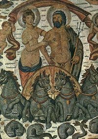 Amphitrite en Poseidon op een Romeins mozaiek van ca. 315-325 uit Cirta.