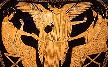 Amphitre en Poseidon op een vaas van ca. 480 v.o.j. Gevleugelde Iris of Hebe schenkt nektar.