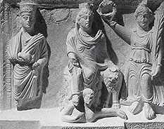 Allaat van Palmyra, met op haar hoofd een stadstoren en zittend op een leeuw