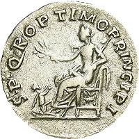 Op een munt van Trajanus staat Pax met lauriertak, aan haar voeten een om genade smekende Daciër