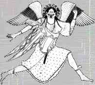 Gevleugelde Medusa, rode figuur op Attische vaas, ca. 480. Op de andere kant is Perseus te zien.