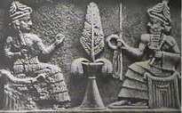 Ningal en haar echtgenoot, de maangod Nanna, die in zijn handen een Soemerische ankh draagt.