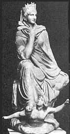 Tyche van Antiochi. Ze zit op een rots, en onder haar voeten zwemt de rivier de Orontes. Romeinse kopie naar origineel van Eutychides.