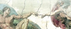De schepping van Adam, schildering van Michelangelo in de Sixtijnse Kapel in het Vaticaan.