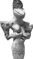Neolithische vrouw die een kind zoogt. Ur, 4000 - 5000 jaar v.o.j.